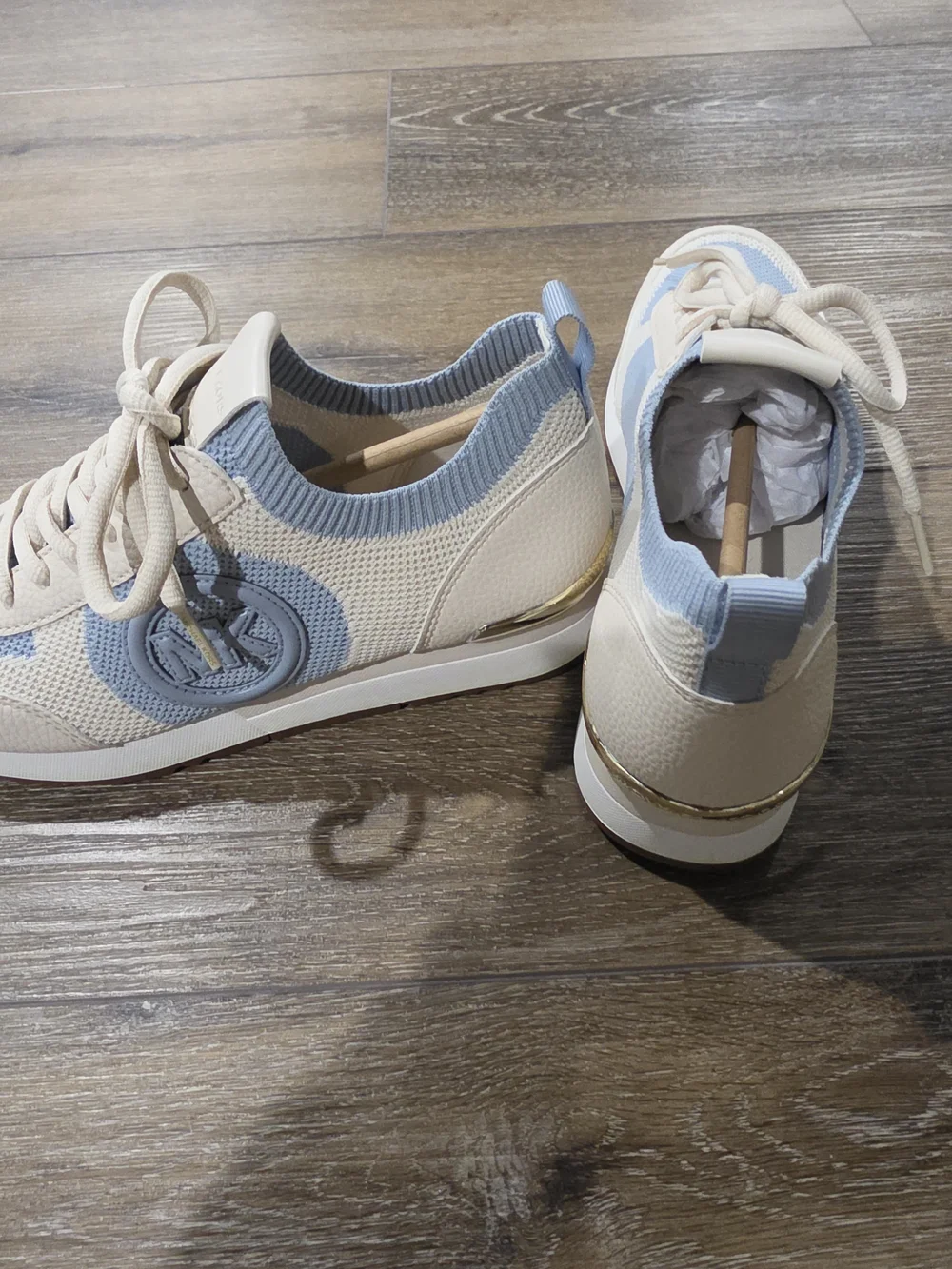 Michael Kors Women's Beige and Light Blue Knit Sneaker